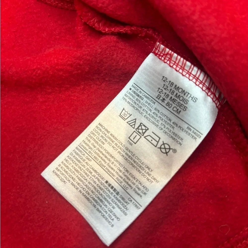 Baby Gap Red Isle Fur Zip Up Hoodie 12-18M